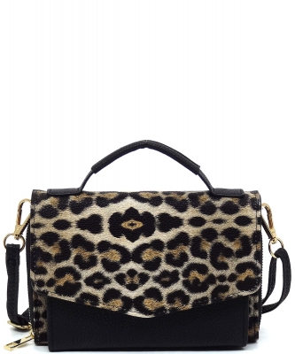 Envelope Flap Crossbody Bag AD088 BLACK LEOPARD